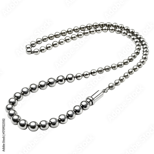 Silver ball chain necklace with a cylindrical clasp and ring jewelry metal