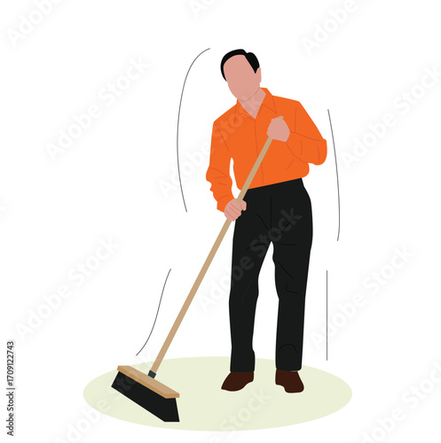 the man sweeps the floor. man sweeps with mop