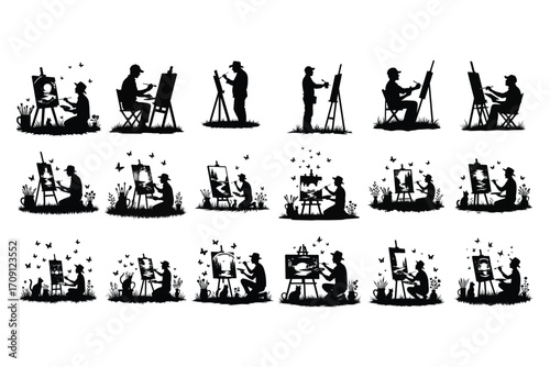 Artists Painting With Butterflies And Cats Silhouettes