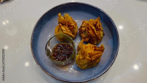 Fried Indonesian Dumplings (Siomay Goreng) with Chili and Soy Dipping Sauce