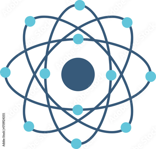 Flat Design Schematic Atom Model Physics Chemistry Graphic Illustration