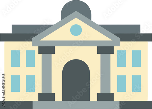 Flat Design Courthouse Building Structure With Columns And Round Accent Icon