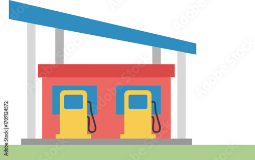 Simple Flat Design Gas Station Petrol Service Station Building Illustration