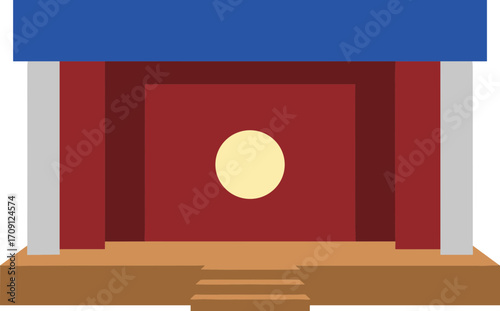 Simple Geometric Stage Interior Design with Red Backdrop and Circle