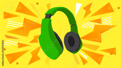 Headset geometrical graphic retro theme background. Minimal geometric elements. Vintage abstract shapes vector illustration.