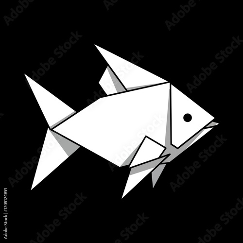 Geometric Origami Fish Vector Illustration, Minimalist vector of a fish in origami geometric style. Black and white polygonal line art design, perfect for logo, icon,