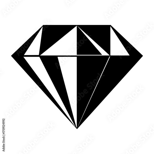 Geometric Origami Diamond Vector Illustration, Minimalist vector of a diamond in origami geometric style. Black and white polygonal gemstone design,perfect for logo, icon, jewelry design,