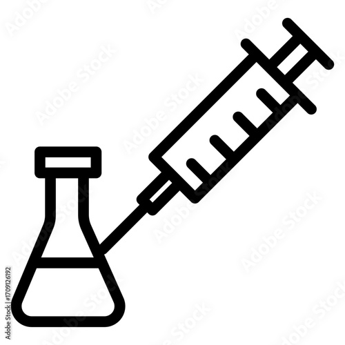 Chemical Flask and Syringe Line Icon of Medical Research Icon Set
