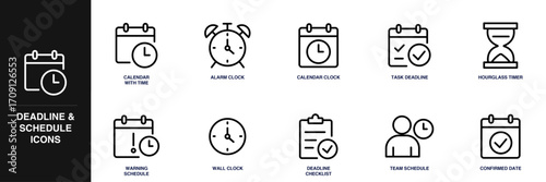 Deadline and Schedule Line Icon Set