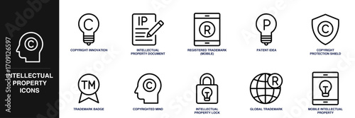 Intellectual Property Line Icon Set