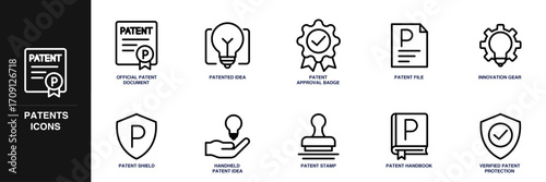 Patents Line Icon Set