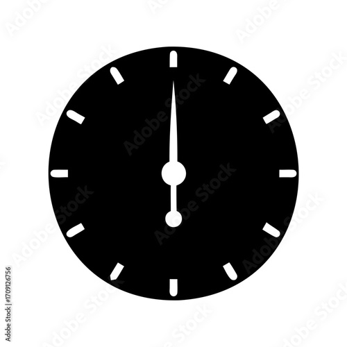 Stylized Minimalist Clock Face Showing Six O'Clock Black and White Image