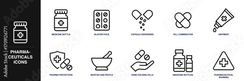 Pharmaceuticals Line Icon Set