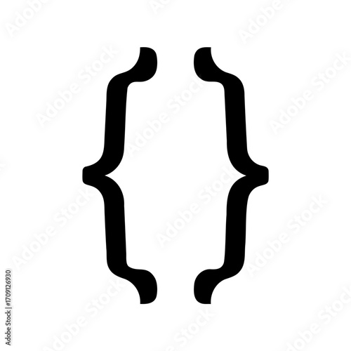 Stylized curly brace mathematical symbol with bold outlines against white background