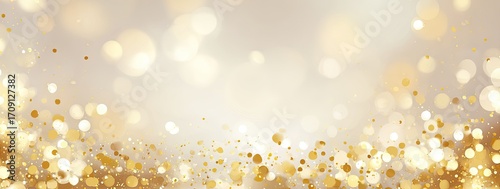 Gold glitter and bokeh on a light beige background