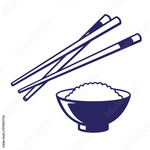 Simple illustration of rice bowl with chopsticks representing asian cuisine food and culture