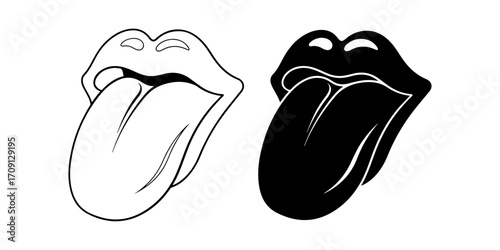 Human Tongue Vector Illustration (Outline and Silhouette)
