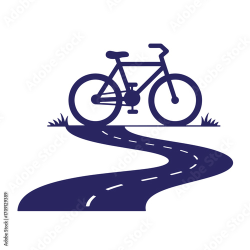 Simple vector illustration of a bicycle on a winding road with white background