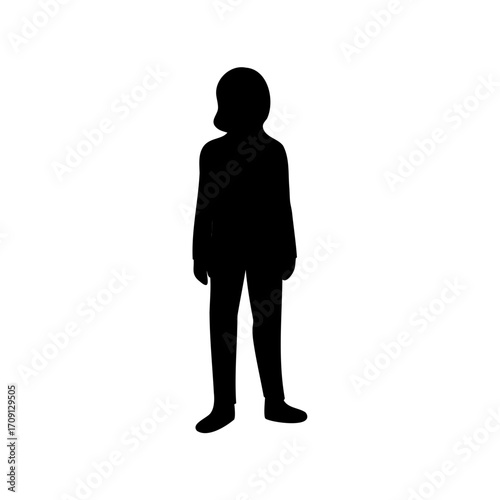 Full length silhouette of a young person wearing a suit and trousers