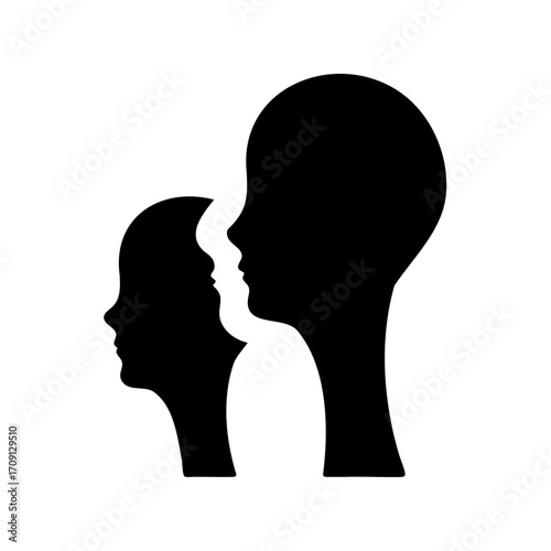 Two abstract human head profiles reveal intricate conceptual connections and relationships