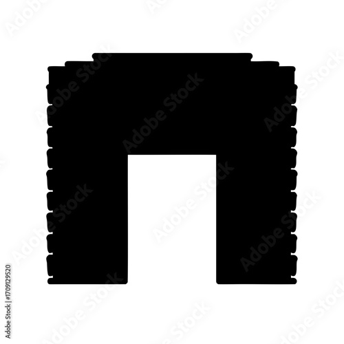 Monochrome geometric shape resembling a doorway or passage with stepped sides