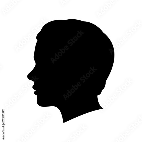 Black silhouette of a human head facing left on a white background