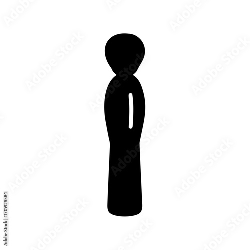 Stylized minimalist black silhouette of a person, simple design on white background