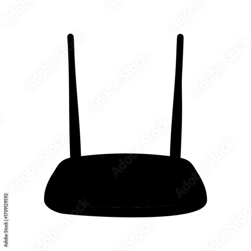Silhouette of a Wireless Router with Two Antennas for Internet Connectivity