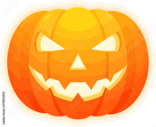 A spooky carved Jack-o'-lantern pumpkin with a sinister glowing face for Halloween.