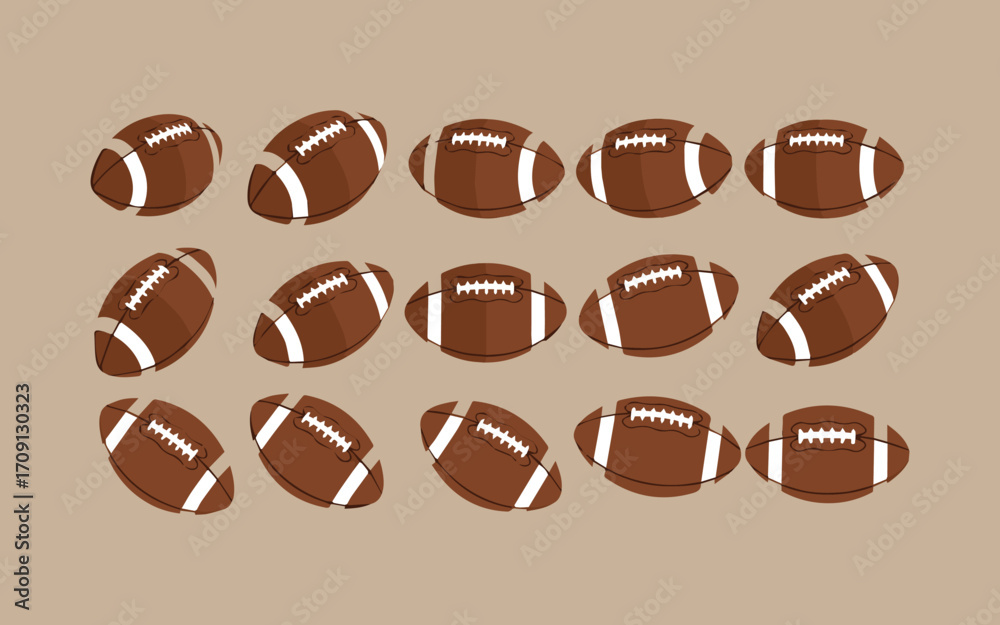 Fototapeta premium Collection of american footballs in various poses and angles