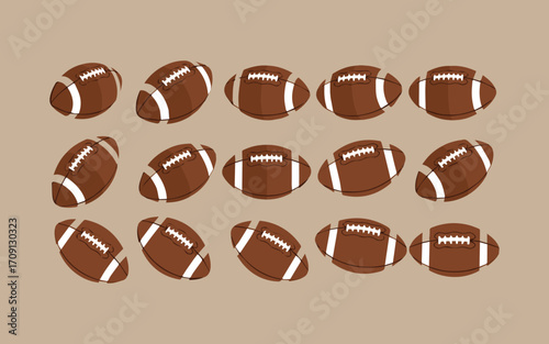 Collection of american footballs in various poses and angles