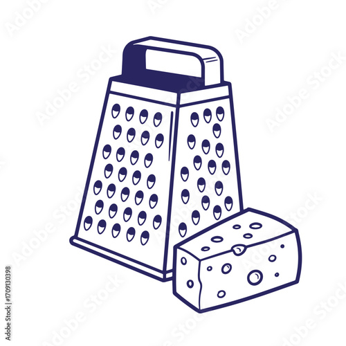 Vector illustration of a cheese grater and a cheese block isolated on white background
