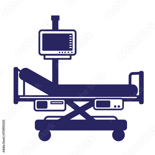 Vector illustration of a medical bed with a monitor and equipment for healthcare purposes
