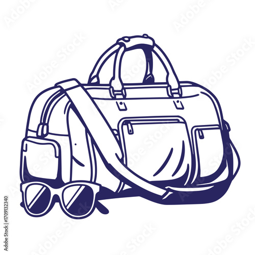 Vector illustration of a travel bag and sunglasses prepared for adventure and exploration
