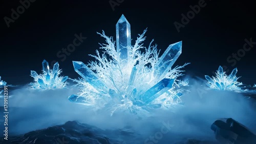Wallpaper Mural A seamlessly looping video displaying cool blue and white crystalline structures slowly expanding with an icy aura burst abstract art, ice, clarity Torontodigital.ca