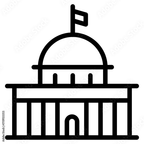 Government Dome Building Line Icon of Government Buildings Icon Set