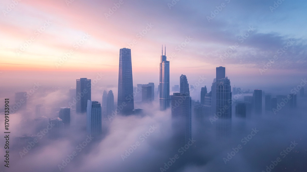 Fototapeta premium Skyscrapers Above the Clouds