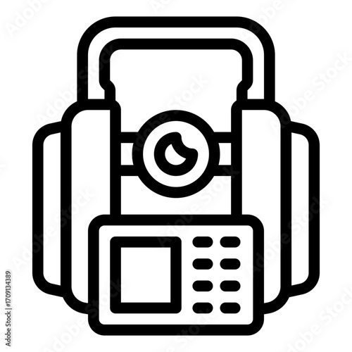 land surveying outline icon using theodolit in field work