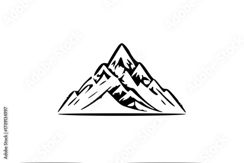 A stylized black and white illustration of a mountain range, showcasing peaks and valleys.