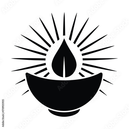 Sacred diya lamp silhouette symbolizing enlightenment light hope and spiritual glow radiating warmth and positivity