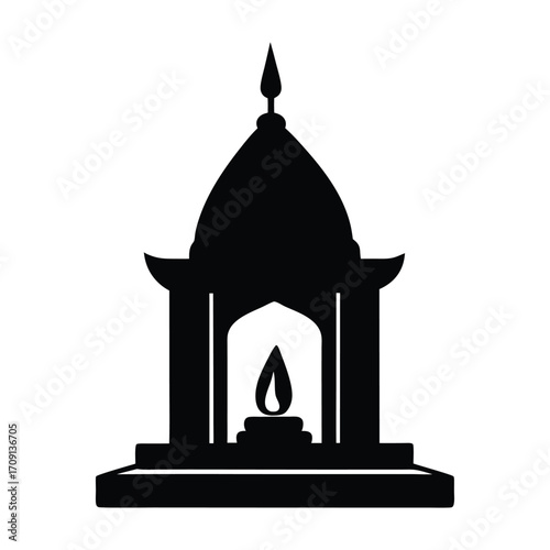 Sacred flame eternal light symbol abstract silhouette of temple altar candle holder offering