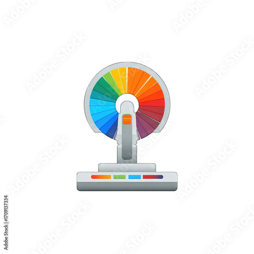 Spectroscope icon, colorful light spectrum emerging, clean flat style, on white background