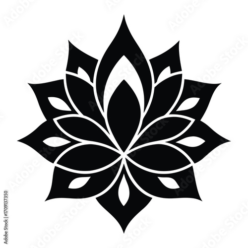 Elegant black lotus flower silhouette design symbolizing purity and enlightenment for spiritual themes