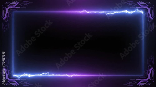 Dynamic Sci-Fi Frame with Electric Neon Glow and Circuit Board Accents for Tech Background