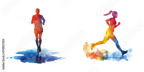 abstract color silhouette of runner watercolor vector illustration
