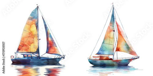 abstract color silhouette of sailboat watercolor vector illustration