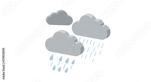 Isometric cloud and rain icons with 3d effect for weather themes
