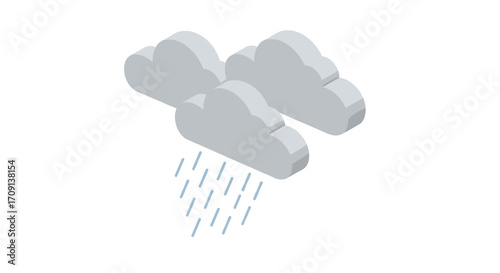 Isometric cloud icon with rain: minimalist weather symbol