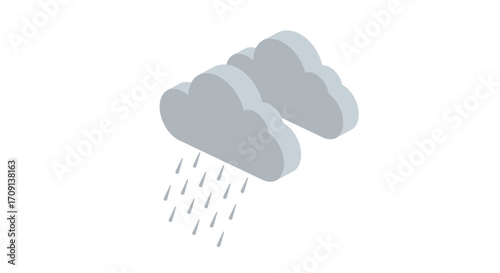 Minimalist isometric rain clouds on white background