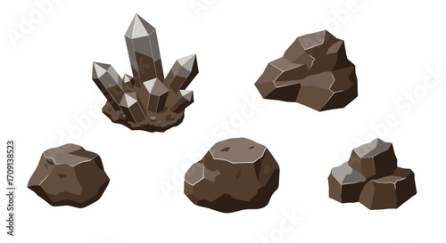 Geometric gem and rock collection on white background